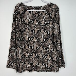 Mario Serrani Womens Large Long Sleeve Knit Top Black Beige Animal Snake Print